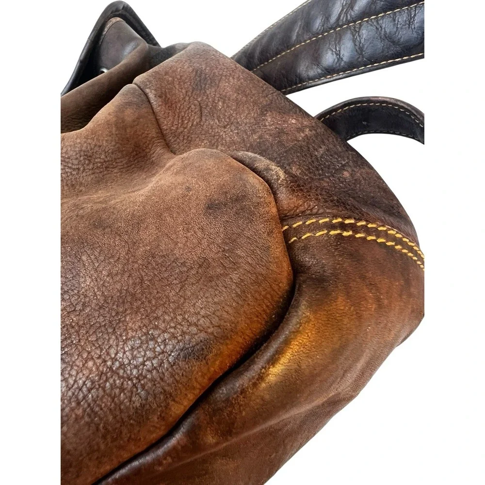 Vtg HOBO International Brown Leather Backpack Distressed Slouch Drawstring Bag